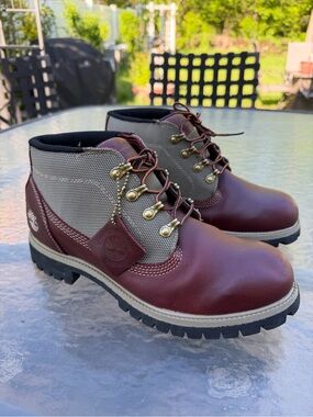 Timberland Men’s Burgundy and Gray Outdoor Leather Boots